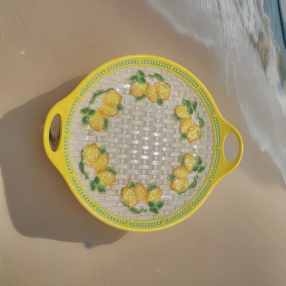 VTG. MCM Temptations Lemon Fruit 15-1/4" Serving Platter W/ Handles & Lemons - Picture 4 of 16
